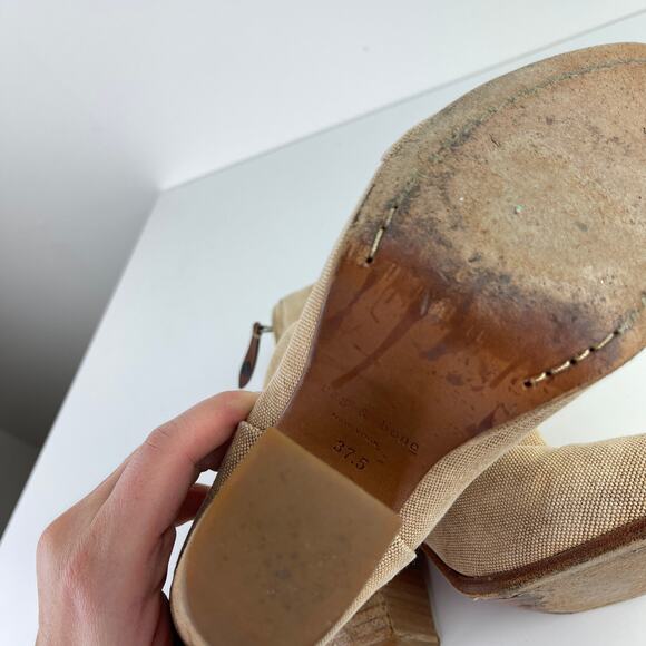 Rag & Bone Newbury Linen Taupe Heeled Ankle Booties Wooden Block Heel Size 37.5 - Picture 7 of 9